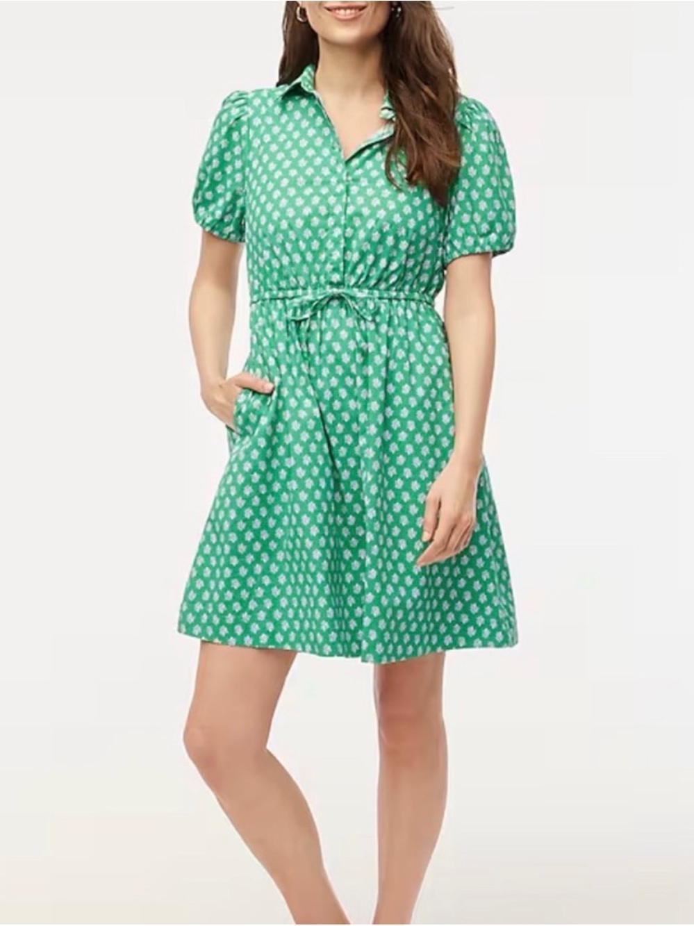 J Crew Green Printed Short Sleeve Shirt Dress NWOT